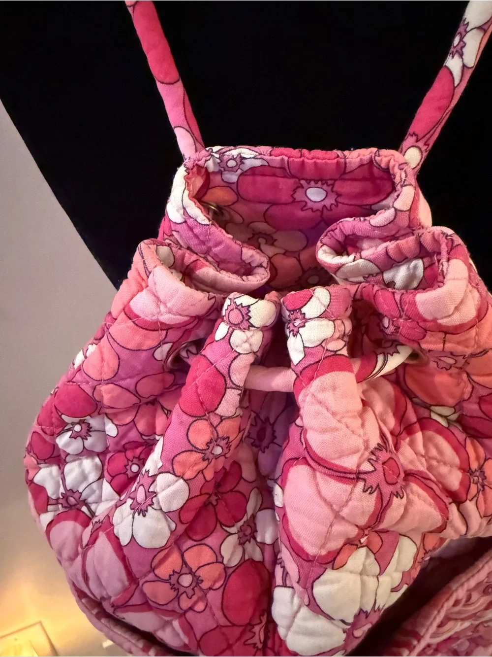 Quilted Pink Floral Drawstring Backpack Vera Bradley